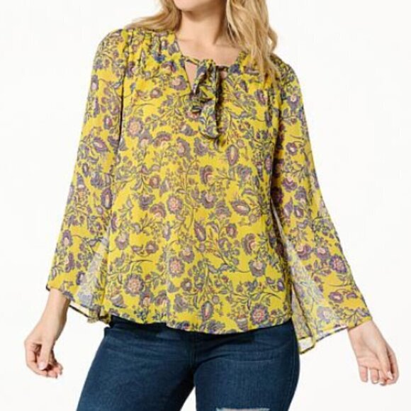 Jessica Simpson Tops - Jessica Simpson Pink Floral Chiffon Leslie Blouse Pull Over Wide Sleeve 3/4 XL